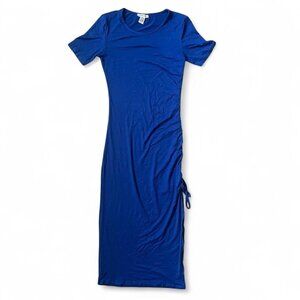 Blue Maxi bodycon dress with ruched sides and tie detail BodyconDress